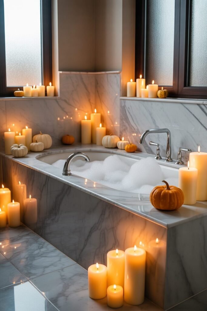 20 Cozy & Stylish Fall Bathroom Decor Ideas for Autumn 2025 19 spa bath fall bathroom