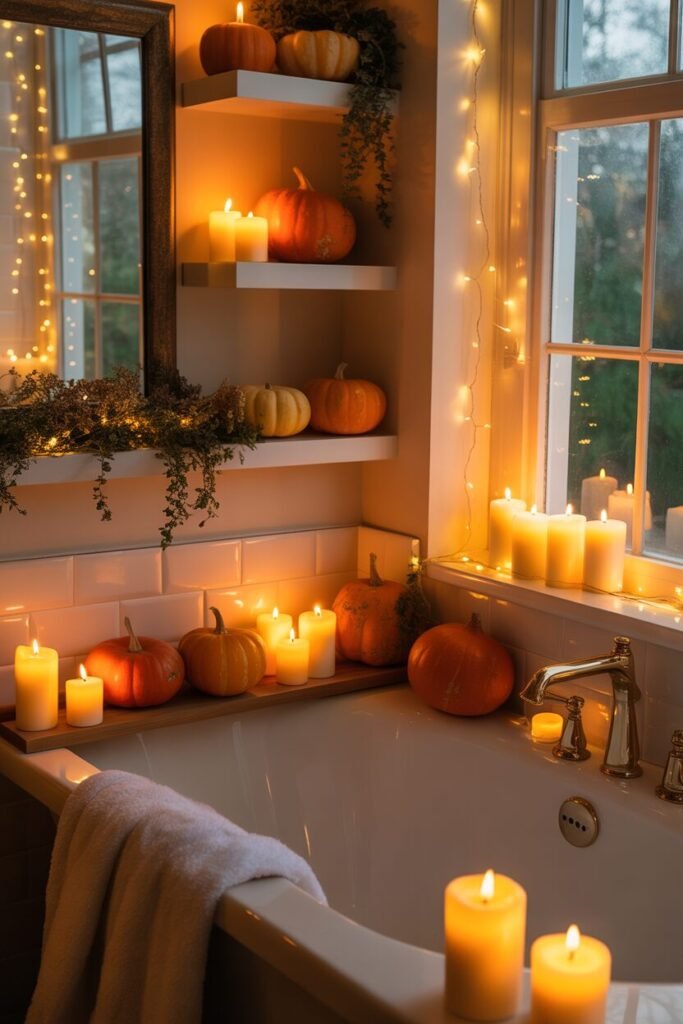 20 Cozy & Stylish Fall Bathroom Decor Ideas for Autumn 2025 15 romantic candlelight fall bathroom