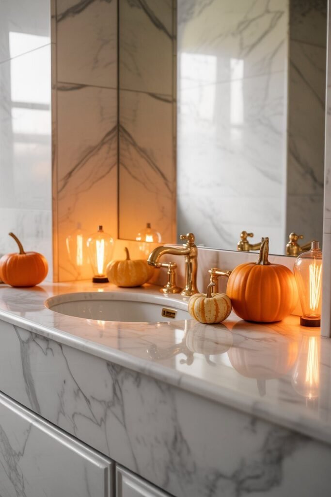 20 Cozy & Stylish Fall Bathroom Decor Ideas for Autumn 2025 12 luxury marble fall bathroom