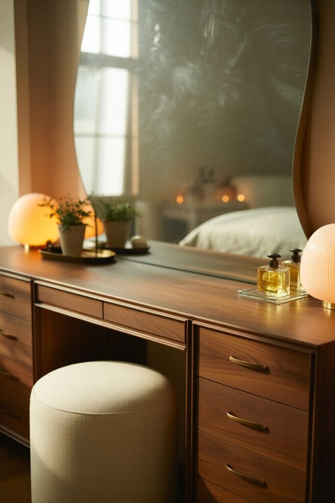 15 Luxury Vanity Setup Ideas for a Glamorous Bedroom Makeover 15 walnut bronze vanity