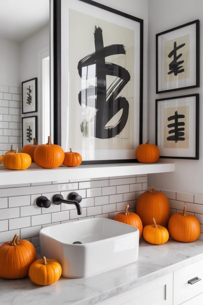 20 Cozy & Stylish Fall Bathroom Decor Ideas for Autumn 2025 10 black white modern fall bathroom