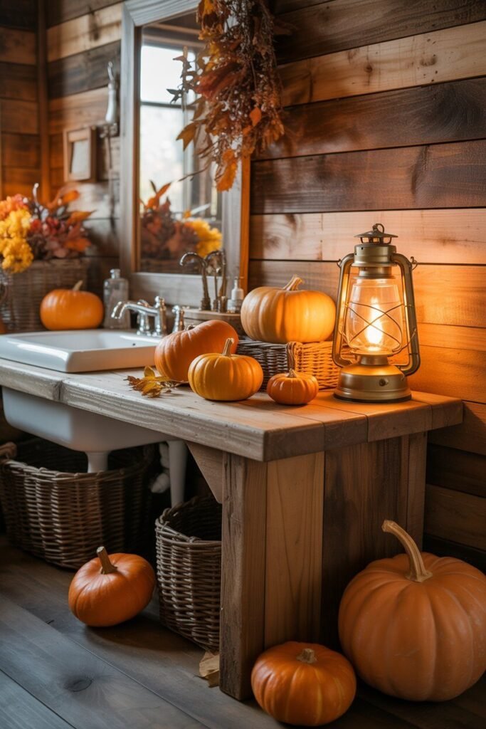 20 Cozy & Stylish Fall Bathroom Decor Ideas for Autumn 2025 9 rustic cottage fall bathroom