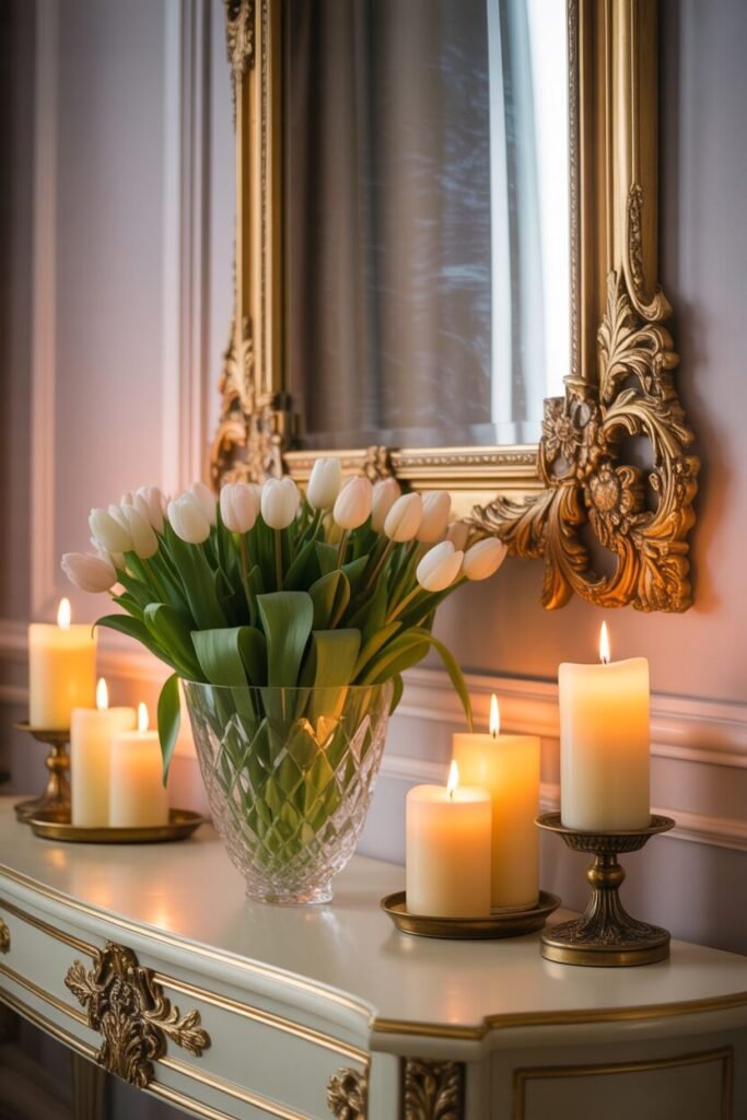 gold mirror console decor