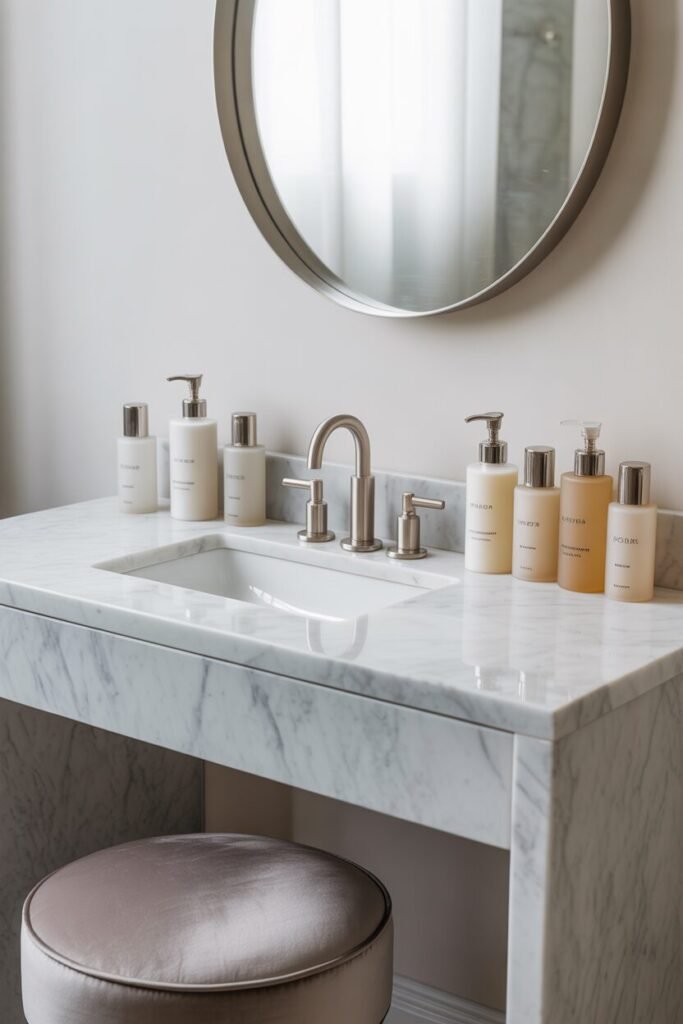 15 Luxury Vanity Setup Ideas for a Glamorous Bedroom Makeover 12 marble spa vanity