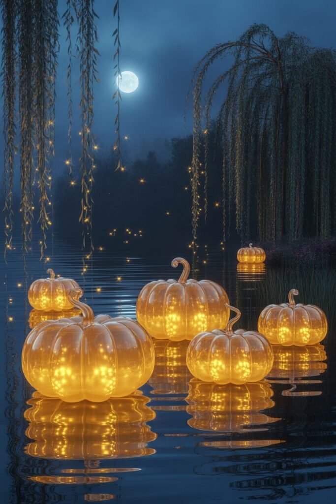glowing glass pumpkins