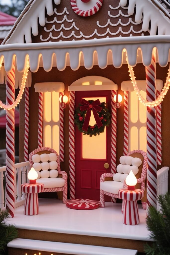 20 Candy Cane Christmas Porch Ideas for Magical Holiday Decor 22 Gingerbread Candy Cane Christmas