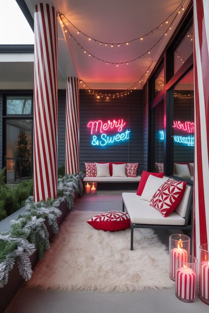 20 Candy Cane Christmas Porch Ideas for Magical Holiday Decor 17 Candy Cane Christmas Porch