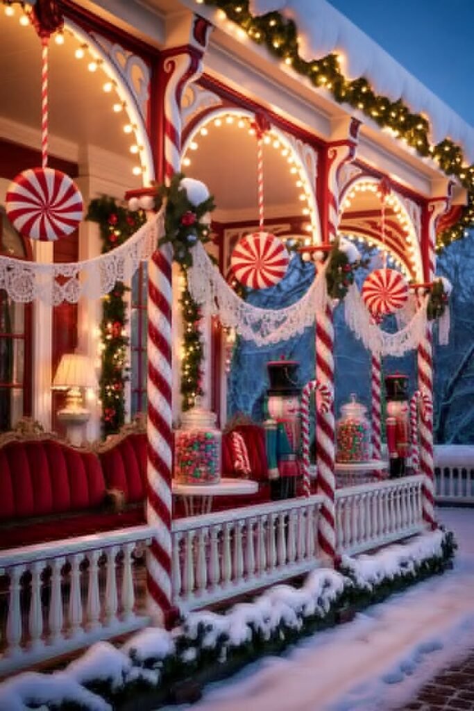 20 Candy Cane Christmas Porch Ideas for Magical Holiday Decor 16 Candy Cane Christmas Porch