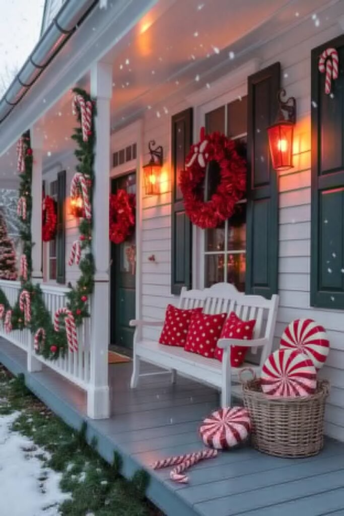 20 Candy Cane Christmas Porch Ideas for Magical Holiday Decor 3 Farmhouse Candy Cane Christmas