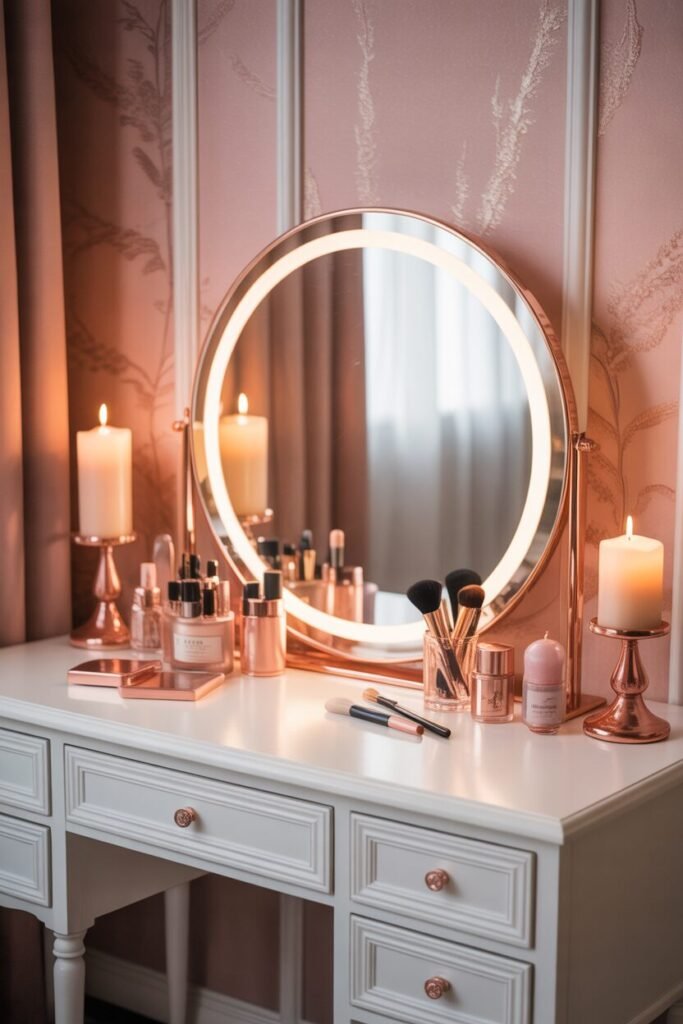 15 Luxury Vanity Setup Ideas for a Glamorous Bedroom Makeover 4 rose gold vanity