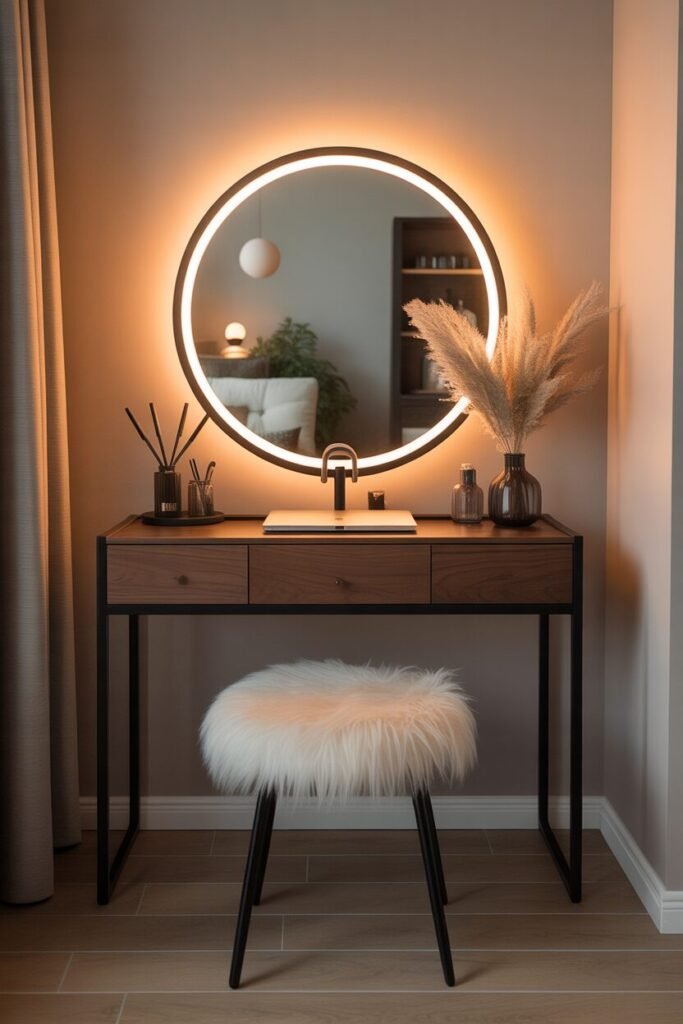 15 Luxury Vanity Setup Ideas for a Glamorous Bedroom Makeover 3 modern LED vanity