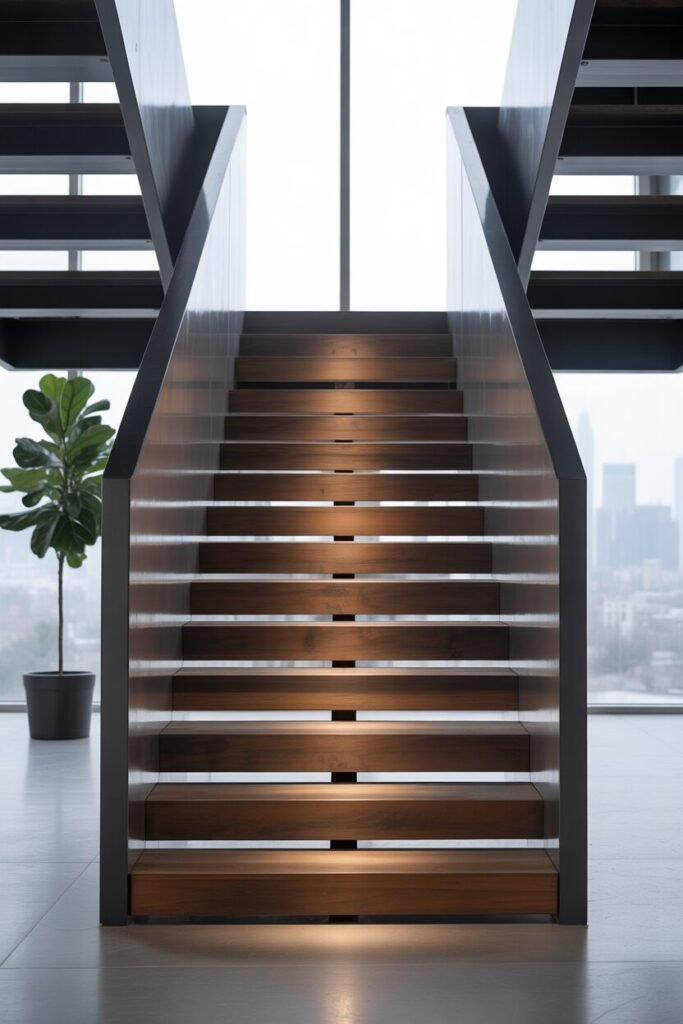  wood steel luxurious modern stairs for home