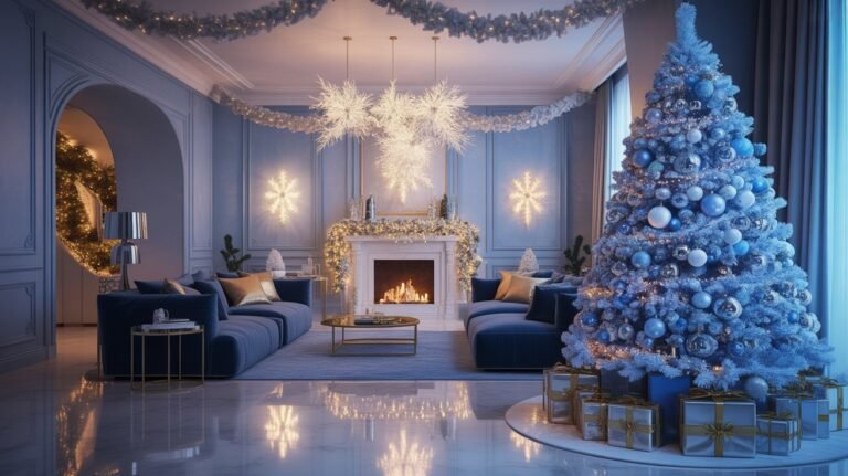 16 Blue and Ice Luxury Christmas Living Room 21 luxury blue Christmas
