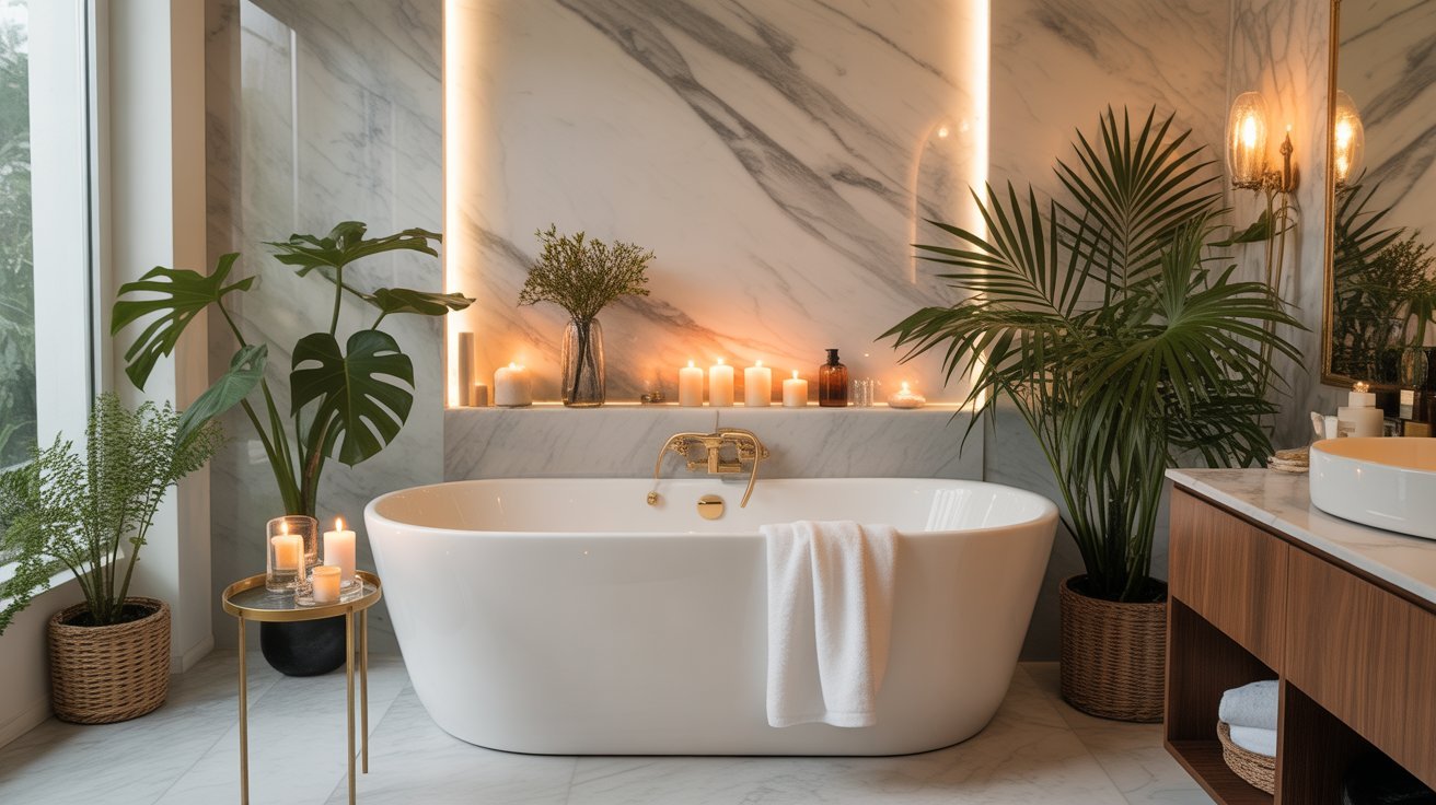 elegant high end spa bathroom design