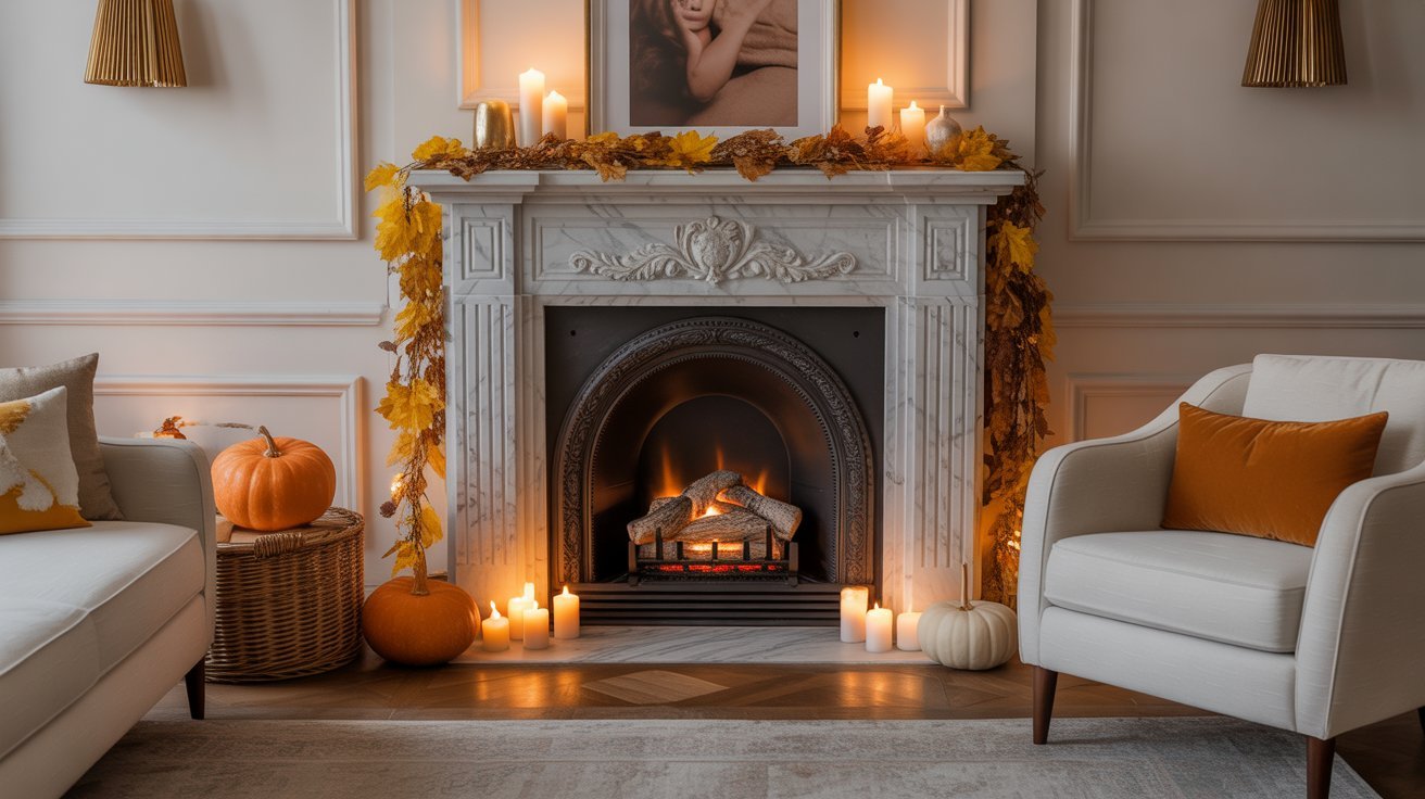 18 stylish Cozy Fall Fireplace Styling Ideas for Autumn 2025 1 fall living room