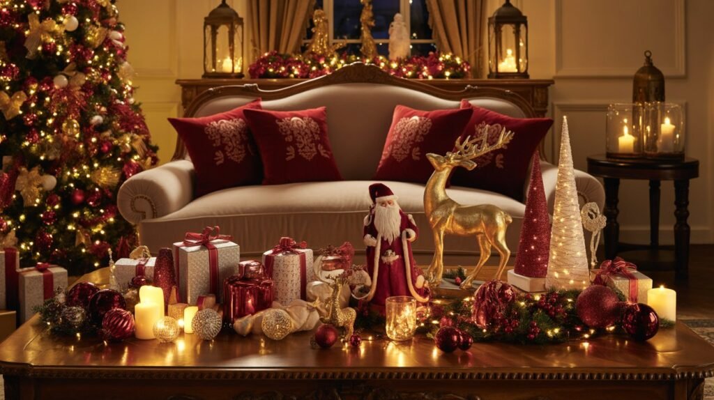 🎄 15 Ultra Decorative Christmas Scene(Red, White & Gold Living Room Magic) 5 luxury christmas living room