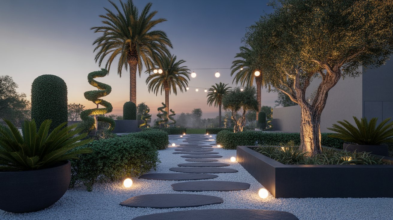 16 Luxury Night Garden Ideas With Dramatic Lighting (Modern & High-End Inspiration) 1 Night garden path with glowing stone
