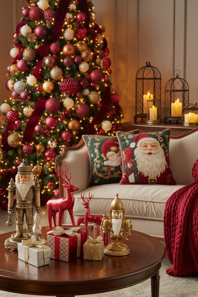 luxurious red gold christmas living room 