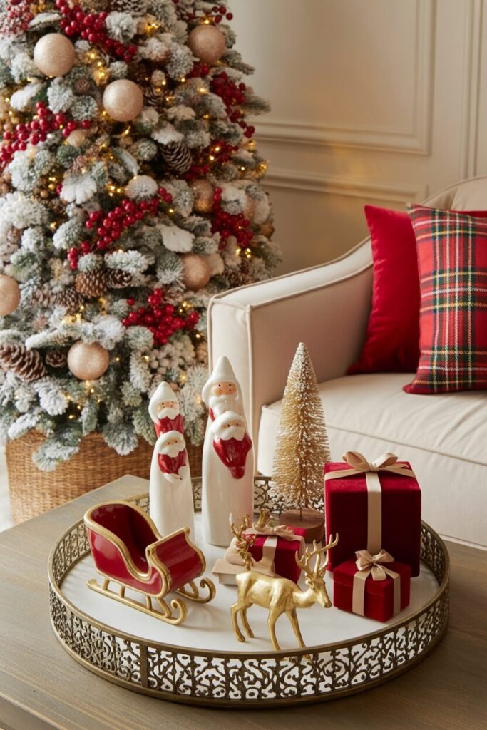 flocked christmas tree red gold
