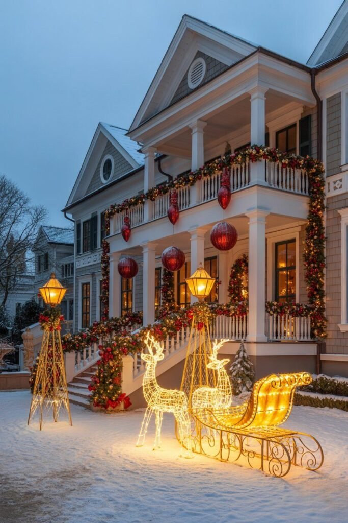 15 Magical Christmas House Exterior Ideas for a Festive Winter Wonderland 5 red and gold Christmas house