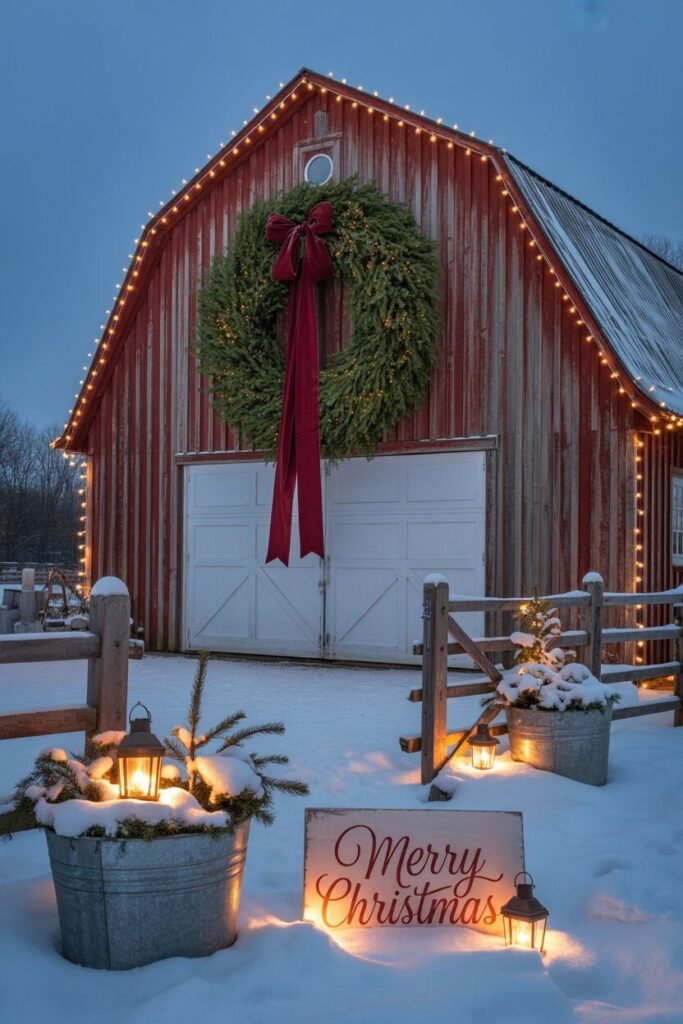 15 Magical Christmas House Exterior Ideas for a Festive Winter Wonderland 10 farmhouse barn Christmas exterior