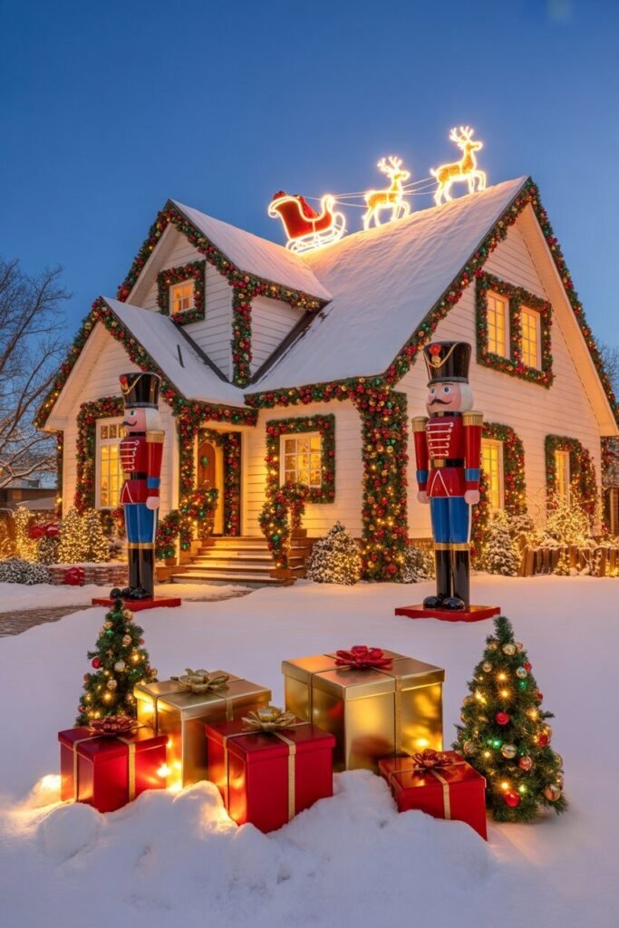 15 Magical Christmas House Exterior Ideas for a Festive Winter Wonderland 11 Santa workshop Christmas exterior