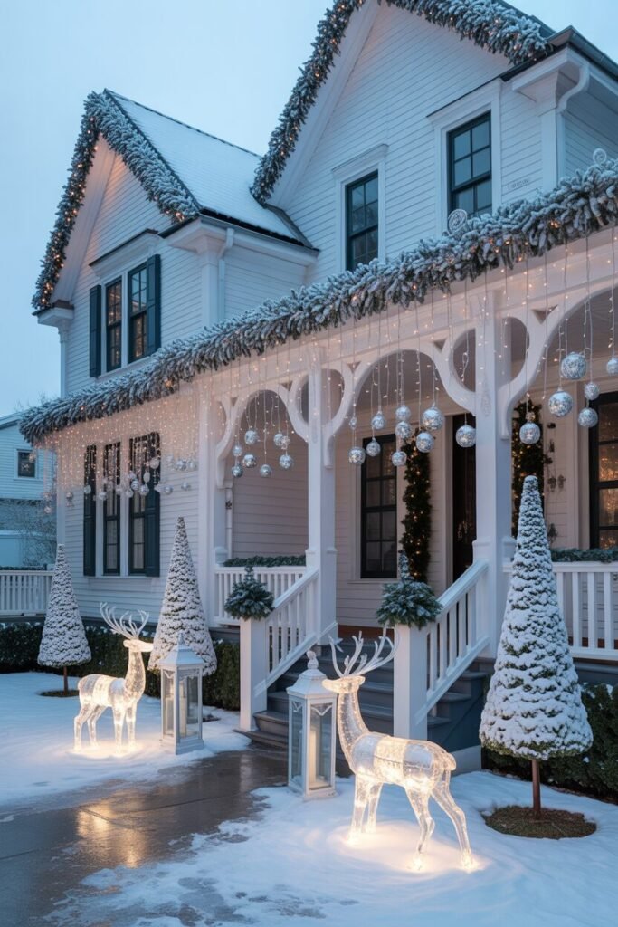 15 Magical Christmas House Exterior Ideas for a Festive Winter Wonderland 12 frosted white Christmas house