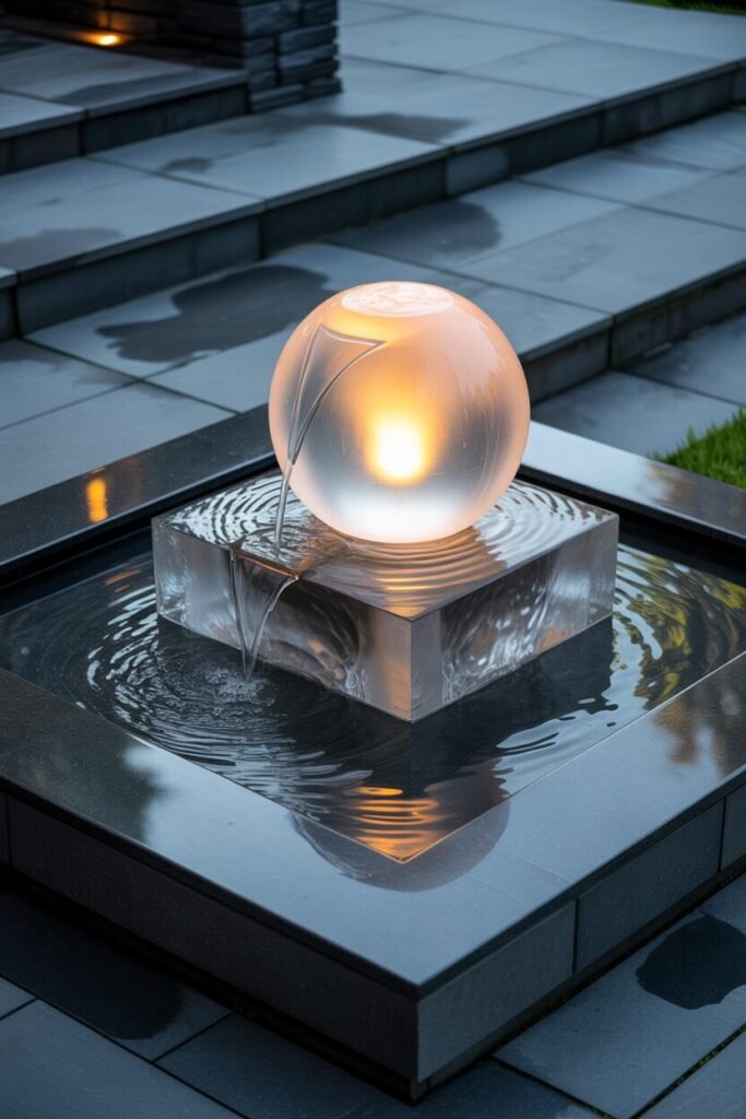 frosted sphere fountain on glass