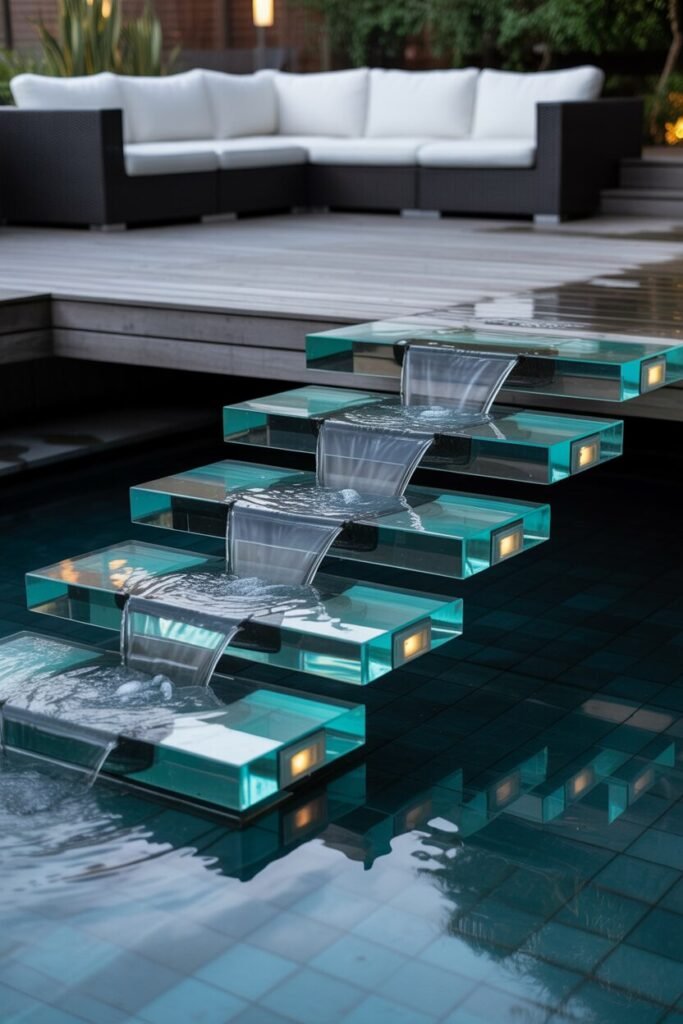  glass staircase water fountain