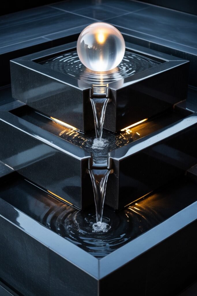 tiered square granite fountain