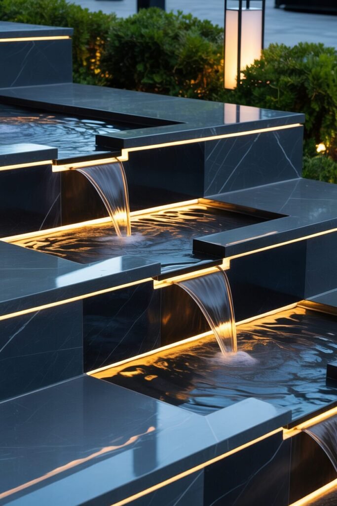 multi-step modern outdoor fountain
