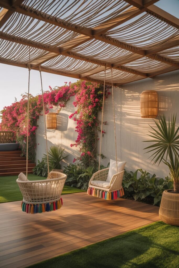Coastal boho pergola patio