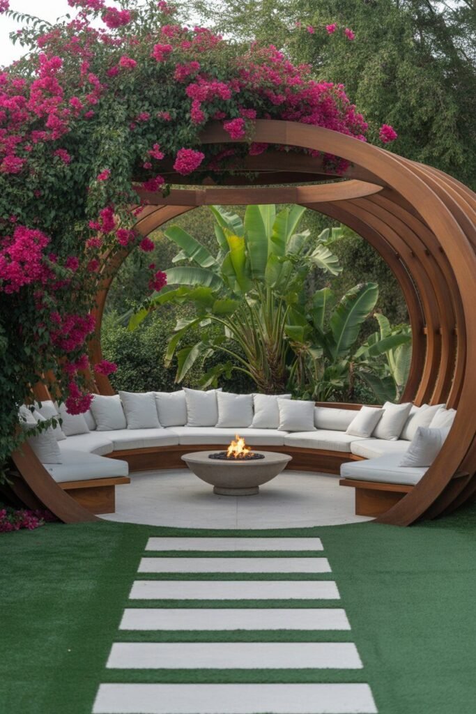 Curved pergola patio 