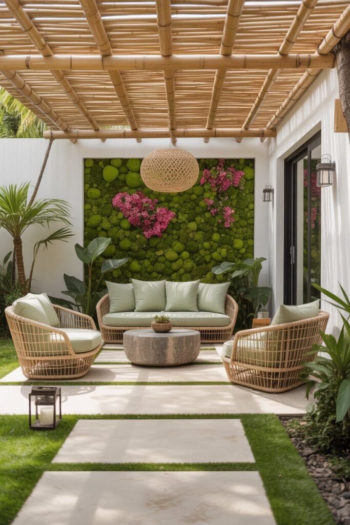 Tropical bamboo pergola patio