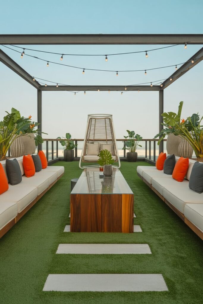 Rooftop bar terrace with pergola