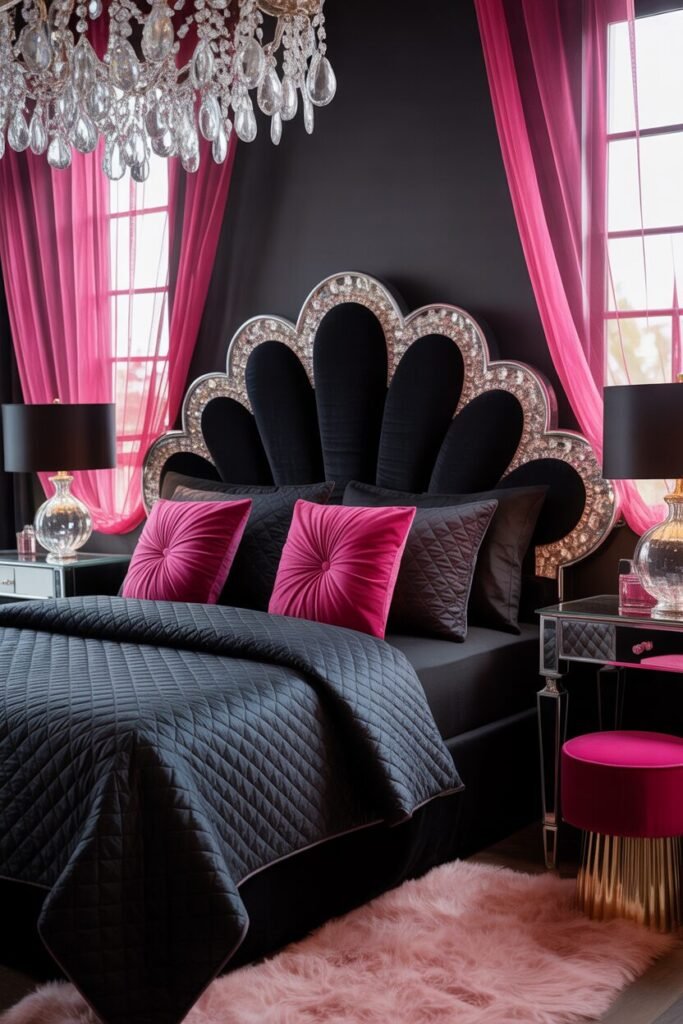  glam pink black bedroom