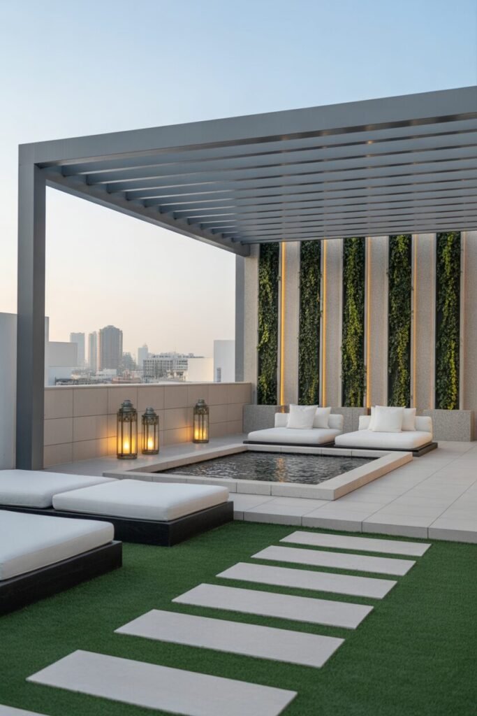 Minimalist rooftop terrace