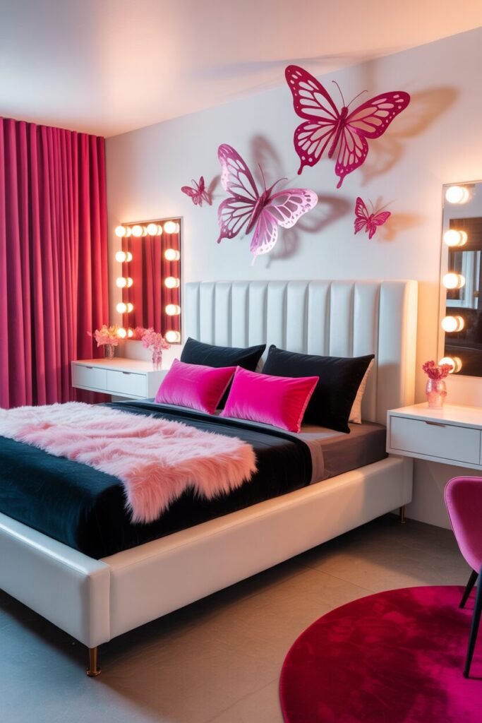 tuft glam pink black bedroom