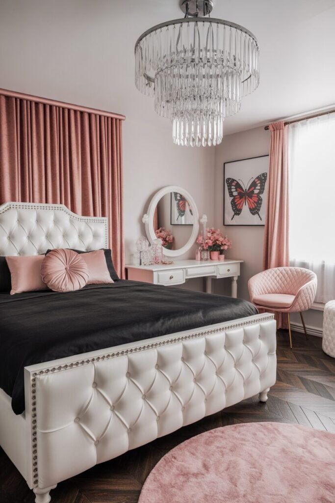  tuft glam black pink white bedroom