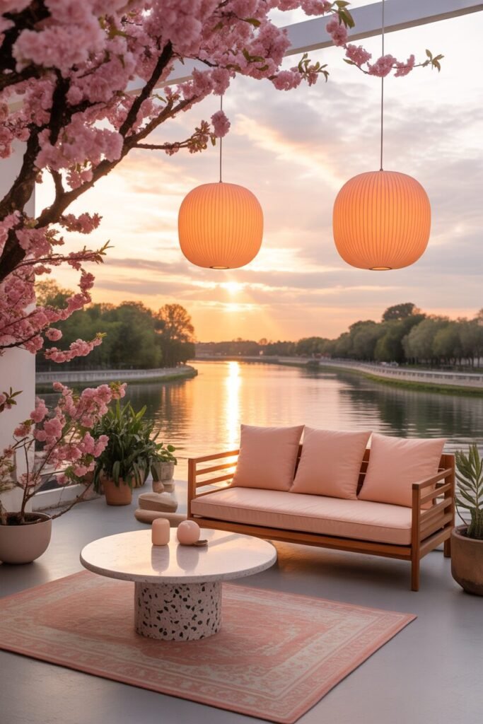 Peach and white minimal balcony