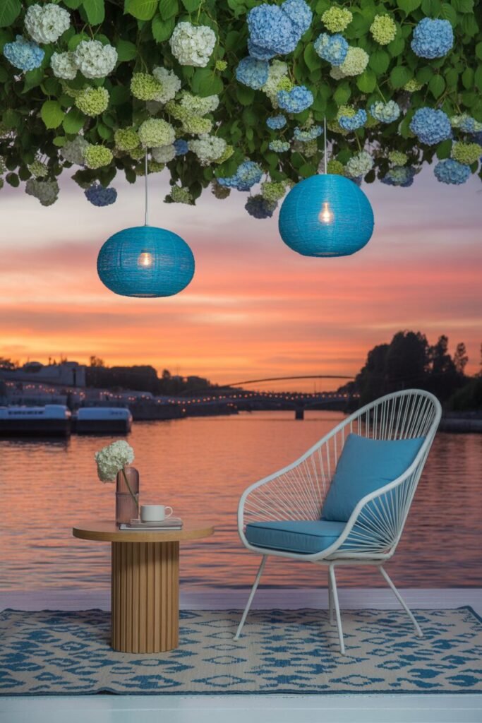 Sky blue and white serene balcony