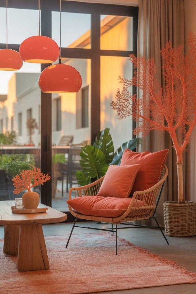 Coral and beige chic balcony
