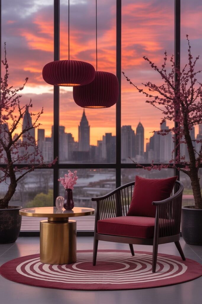 Burgundy and gold luxury balcony 