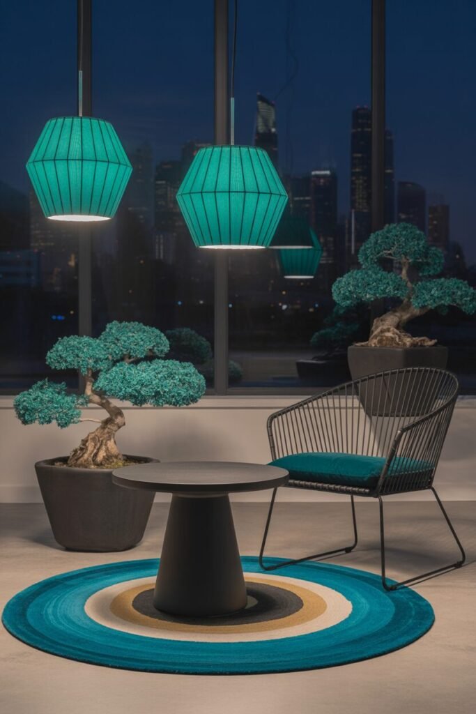 Teal and black nightfall balcony 