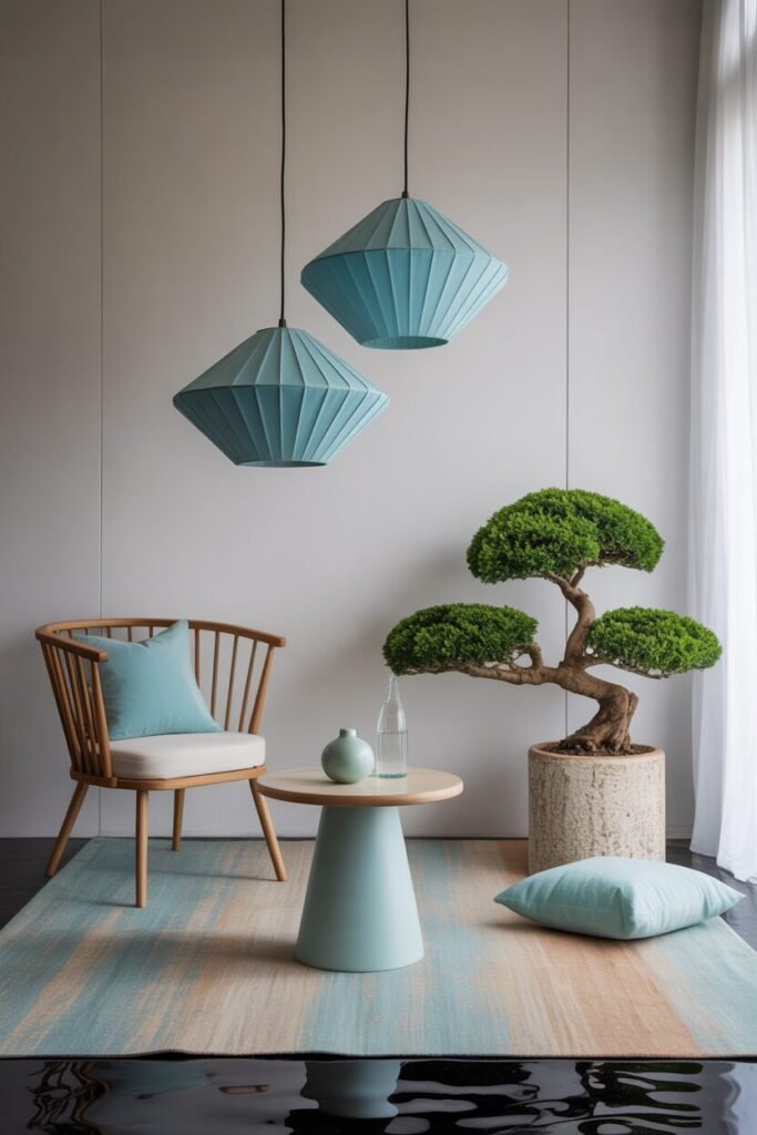 Aqua blue and white zen balcony