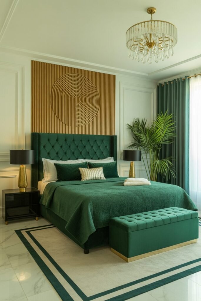 14 Luxury Color-Themed Bedroom Design for a Modern High-End Home 2 Emerald and gold luxury bedroom