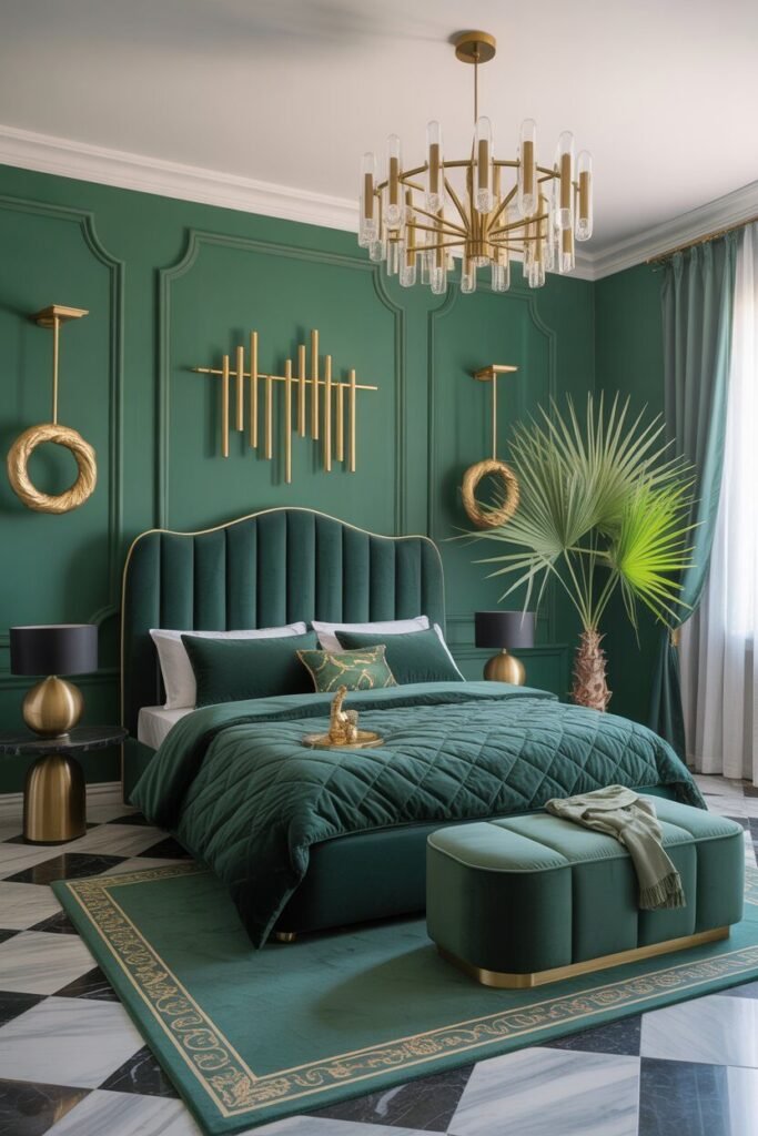 14 Luxury Color-Themed Bedroom Design for a Modern High-End Home 11 gold luxury bedroom with velvet textures