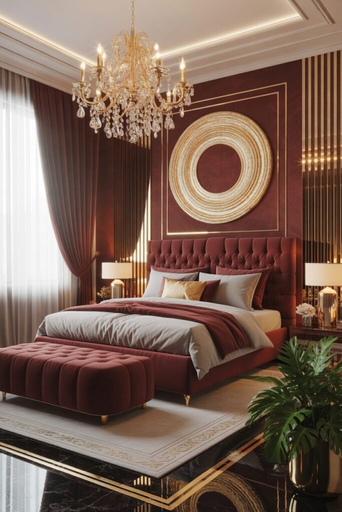 14 Luxury Color-Themed Bedroom Design for a Modern High-End Home 12 glam bedroom with bold velvet