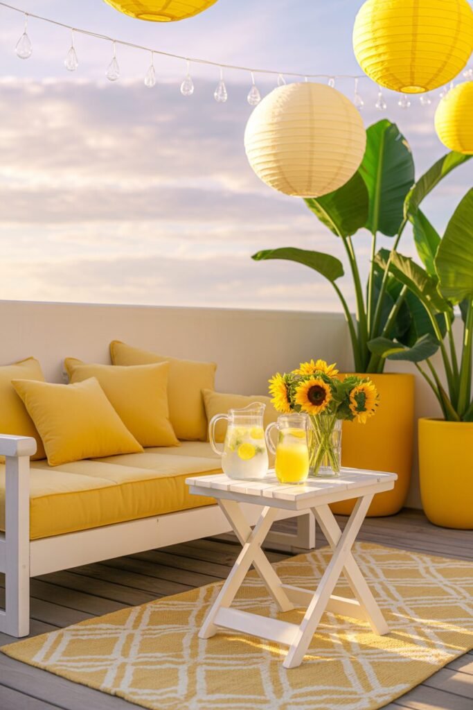 Yellow and white sunshine balcony