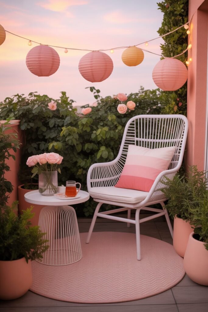Peach and pink sunset balcony